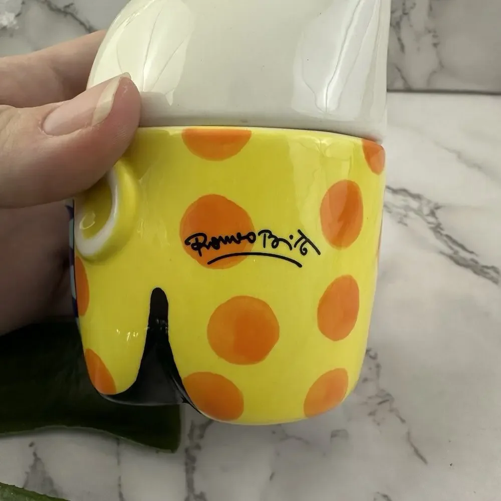 Romero Britto Stacking Cat Salt and Pepper Shaker Set White Blue Ceramic 2008